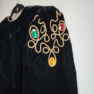 Vintage Black Velvet Embellished Cropped Bolero - Sz M